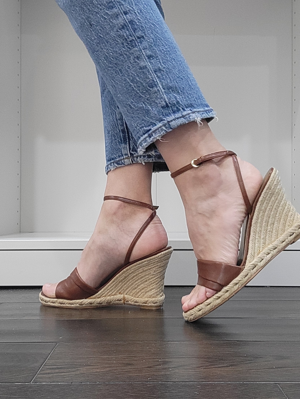 Franco Sarto Brown Leather Espadrille Wedge Sandals